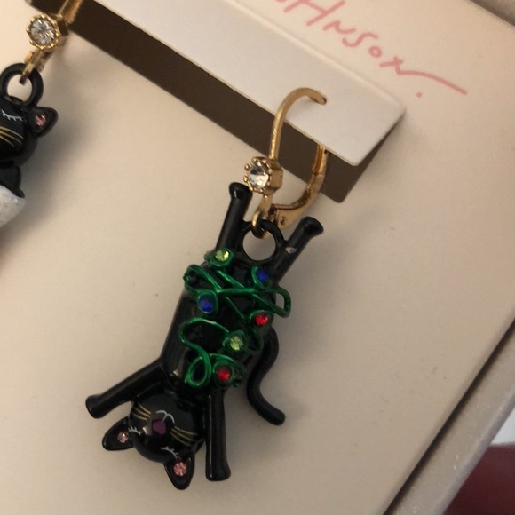 Betsey Johnson Black Cat In Stocking & Cat Tangled In Lights Drop Earrings NIB - Picture 9 of 13